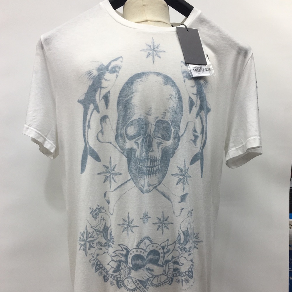 Alexander McQueen White T-Shirt With Skull Sharks